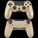 Control alámbrico DoubleShock 4 dorado para PlayStation 4, con cable USB y diseño ergonómico.