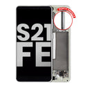 Pantalla OLED original Samsung Galaxy S21 FE 5G verde oliva con marco, repuesto para reparación.