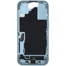 Marco medio de iPhone 16 usado en color teal con puerto de carga, ideal para reparación de pantalla rota.