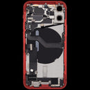 Tapa trasera roja usada para iPhone 12 mini (A2176) con puerto de carga y piezas pequeñas, lista para reparación.