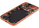 Tapa trasera usada Cosmic Orange para iPhone 17 Pro Max con puerto de carga y pequeñas piezas.