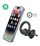 Soporte magnético PowerPeak para ventilación de auto, color negro, ideal para teléfonos móviles en vehículos.