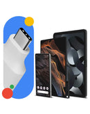 Adaptador USB-A a USB-C original de Google Pixel, color blanco, para carga y transferencia de datos.