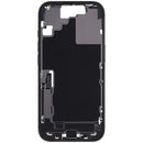 Chasis medio negro de iPhone 17 (EU/Global) usado con puerto de carga y piezas pequeñas para reparación.