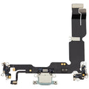 Puerto de carga USB-C flex cable verde para iPhone 15 Plus A2847, pieza OEM usada.