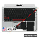 Tapa superior plateada de MacBook Pro 14" A2442/A2779 con teclado ANSI US y batería integrada, repuesto original.