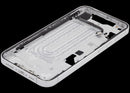 Tapa intermedia blanca OEM grado A para iPhone 16e/17e (versión US) con pequeñas piezas, lista para reparación.