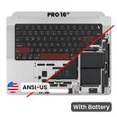 Tapa superior original Apple MacBook Pro 16" A2991 plateada con teclado ANSI US y batería para reparación.