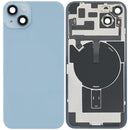 Tapa trasera azul iPhone 14 Plus con MagSafe, NFC inalámbrico y placa metálica preinstalada, sin logo.