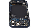 Tapa trasera usada iPhone 17 Pro Deep Blue, con puerto de carga y piezas pequeñas, para reparación.