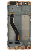 Pantalla LCD refurbished Huawei P9 Plus Haze Gold con marco, ideal para reparación de display roto.