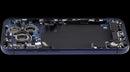 Tapa trasera azul profundo usada para iPhone 17 Pro (A3256/A3295) con puerto de carga y small parts.