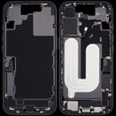 Chasis medio negro de iPhone 17 (EU/Global) usado con puerto de carga y piezas pequeñas para reparación.