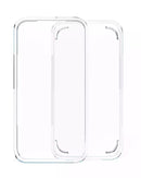 Funda transparente protectora para iPhone 13, 14, 15 Pro Max y Plus, mostrando sus bordes reforzados.