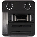 Soporte multifuncional negro para Nintendo Switch 2 con base de carga, ventiladores de enfriamiento y organizador de accesorios.