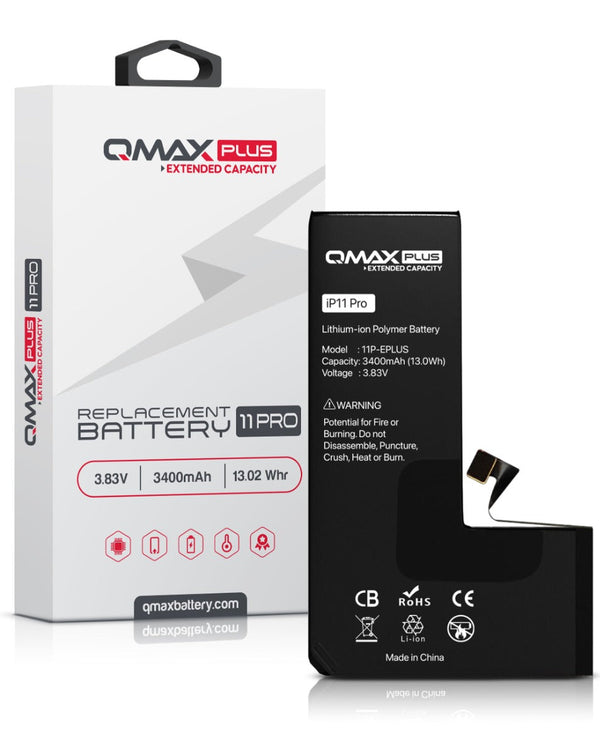Amplifica la duración de la batería de tu iPhone 11 Pro en Quetzaltenango con la batería QMAX Plus de 3400 mAh.