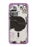 Tapa trasera morada para iPhone 12 con componentes pequeños preinstalados, ideal para reparación BajoPPLCD.