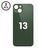 Tapa trasera para iPhone 13 en color verde sin logo, con orificio de cámara más grande disponible en Xela.