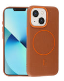 Funda magnética de cuero suave SlowBack para iPhone 13 Mini color marrón dorado. Protección elegante y funcional.