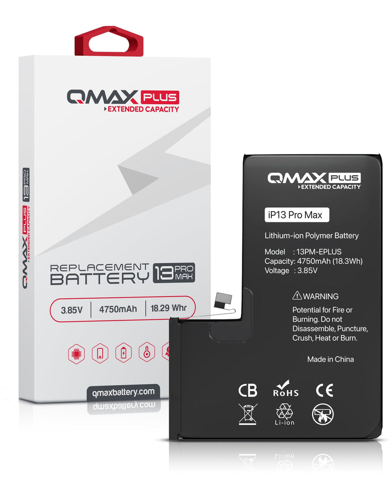 Encuentra la batería QMAX Plus iPhone 13 Pro Max de 4750 mAh en Xela, Quetzaltenango para una reparación de batería de calidad.