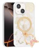 Funda de lujo blanca brillante con diamantes y anillo de mariposa para iPhone.