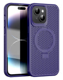 Funda PURPLE para iPhone 13/14 con soporte integrado y disipador de calor, vista frontal.