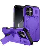 Estuche púrpura magnético deslizante con soporte para iPhone 13/14, protege lente.