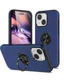 Funda SlowBack doble capa azul marino para iPhone 13/14 con anillo magnético, protector resistente y agarre seguro.