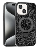 Funda Sparkle Luxury Slim negra para iPhone 13/14 con soporte magnético integrado, elegante y protectora.
