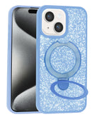 Funda Sparkle slim azul claro para iPhone 13/14 con soporte magnético, elegante protección y funcionalidad.
