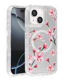 Encuentra en Xela Quetzaltenango la funda transparente con diseño de flores y cargador inalámbrico para iPhone 13 / 14.