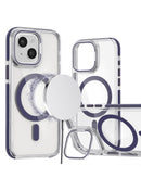 Funda magnética transparente delgada con soporte para cámara y kickstand para iPhone en Quetzaltenango.
