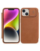 Estuche Wallet Armadillo Komodo para iPhone 14 en color marrón disponible en Xela Quetzaltenango.
