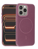 Funda magnética de cuero genuino color morado atardecer para iPhone 14 Pro Max. Protección elegante y funcional SlowBack.