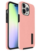 Funda protectora doble capa iPhone 15 Pro, color oro rosa, con textura suave y bordes reforzados.