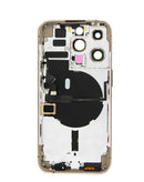 Tapa trasera dorada para iPhone 14 Pro, con pequeñas piezas preinstaladas, lista para reparación.