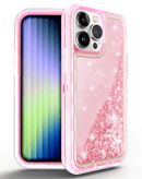 Protege tu iPhone 14 Pro con estilo con una funda bumper glitter líquida color rosa en Xela Quetzaltenango.