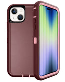 Funda resistente heavy duty para iPhone 15 en colores maroon y pink, ideal para proteger tu teléfono en Quetzaltenango.