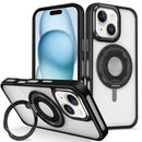 Funda transparente Skin Feel para iPhone 15 con anillo de silicona negro, protección elegante y agarre seguro.