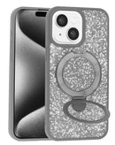 Case Sparkle Luxury Slim gris oscuro con soporte magnético integrado para iPhone 13, 14, 15, 16e o 17e.