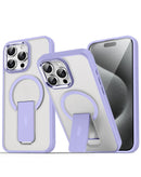 Case magnético transparente de lavanda para iPhone 13, 14, 15, 16E o 17E con soporte integrado.