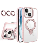 Protege y personaliza tu iPhone 15 en Xela Quetzaltenango con esta funda transparente magnética con soportes y lente para cámara de color rosa.