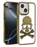 Tapa trasera con diseño Skull transparente en color dorado para iPhone 15 en Xela Quetzaltenango.