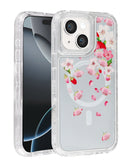 Protege tu iPhone 15 con estilo y carga inalámbrica en Quetzaltenango con esta funda transparente con diseño de flores y cargador inalámbrico.