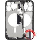 Tapa trasera usada iPhone 15 Pro Max A2848 con puerto de carga flex y pequeñas piezas, ideal para reparación.