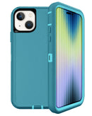 Funda heavy duty color teal para iPhone 14 Plus/15 Plus, protección robusta y elegante de SlowBack.