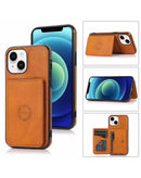 Protege tu iPhone 14 Plus o 15 Plus con estilo con esta funda cartera de cuero color naranja en Quetzaltenango.