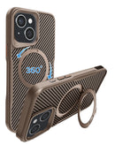 Funda protectora magnética dorada para iPhone 15 Plus/14 Plus con soporte de anillo giratorio 360.