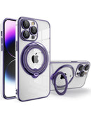 Encuentra en Xela Quetzaltenango el estuche transparente magnético con soporte anillo Magsafe para iPhone 15 Pro en color morado en SlowBack.