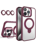 Protege tu iPhone 15 Pro en Xela con una funda magnética clear con lente de cámara y dos soportes en color Wine Red.